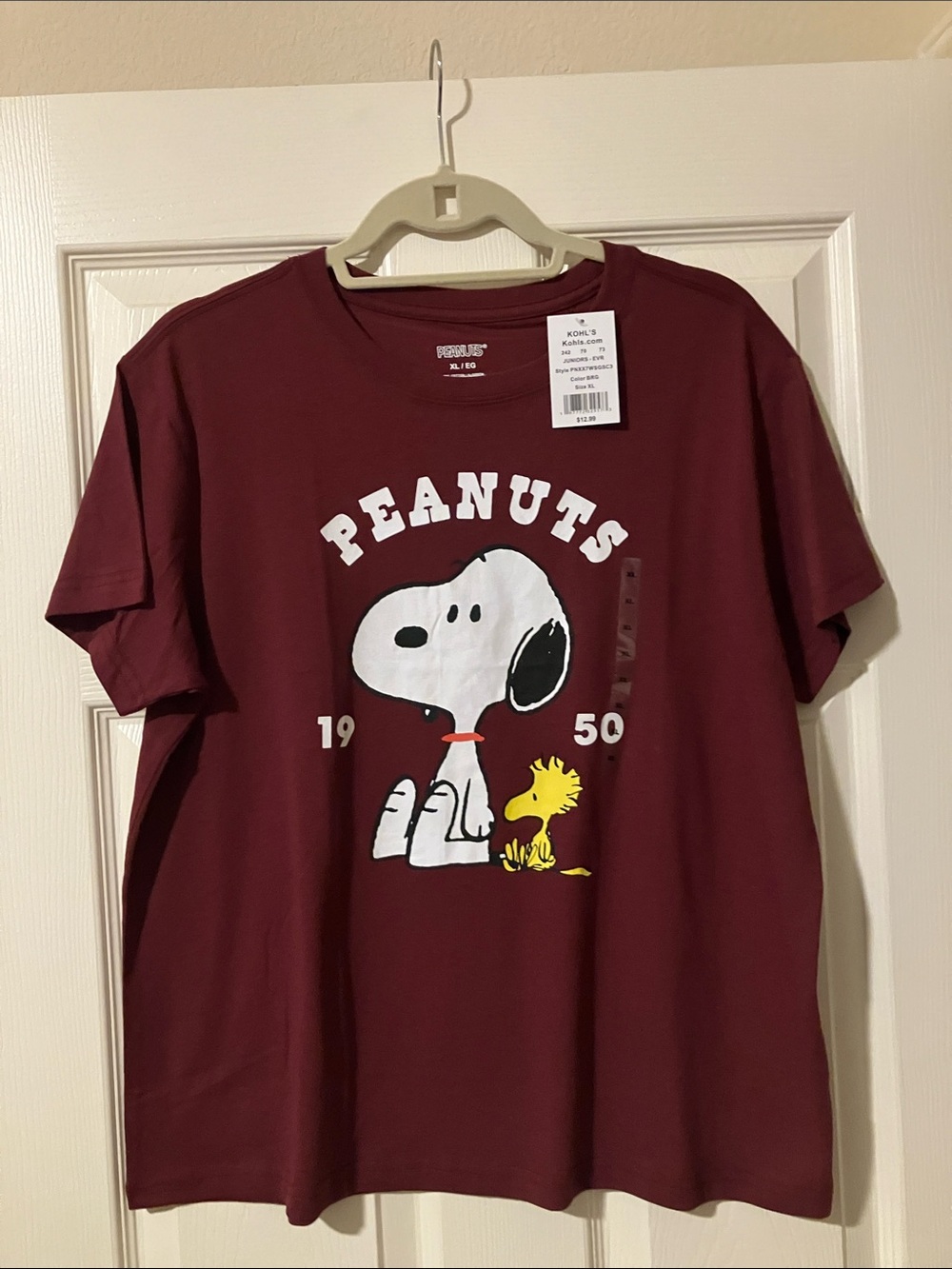 Peanuts Maroon Graphic Tee with Snoopy - Juniors XL - NWT